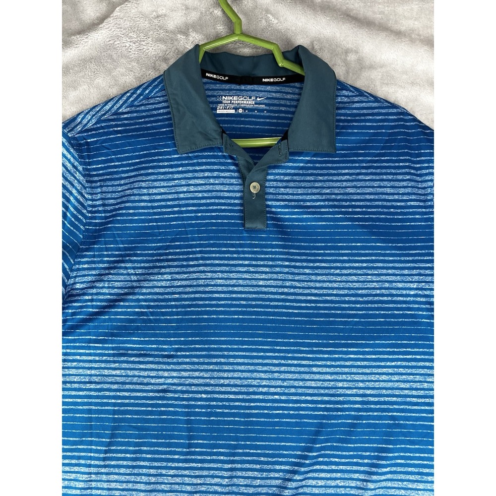 Nike Golf Mens Polo Shirt Medium Blue‎ Tour Performance DriFit Stripe